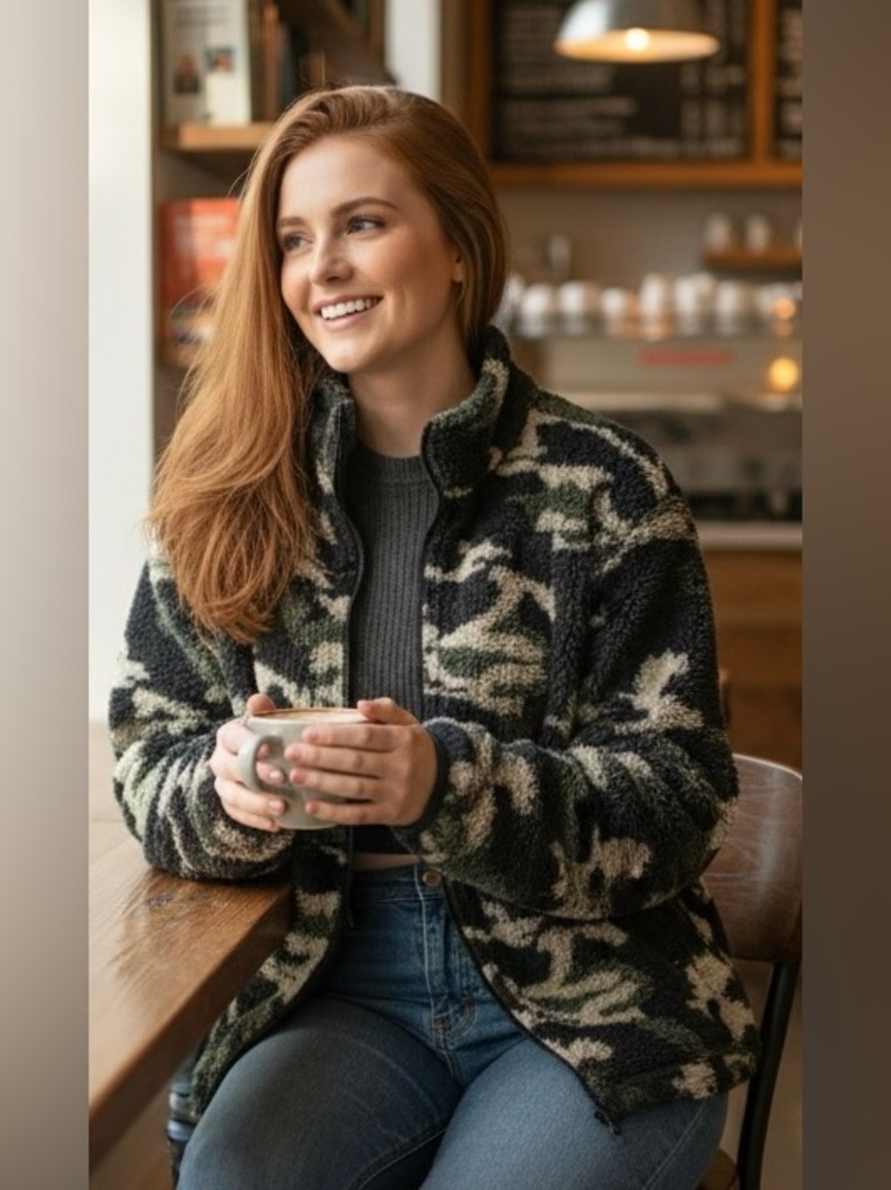Camouflage Fleece Jacket Size Small EUC